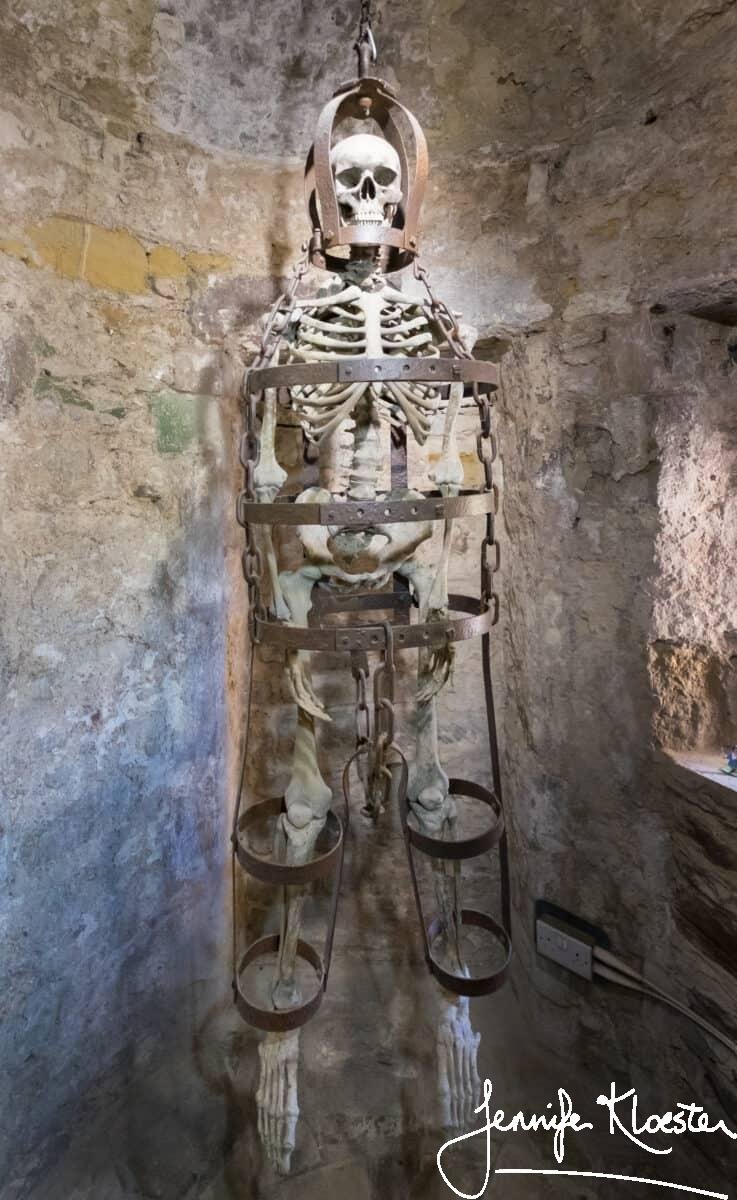 gibbet with skeleton in ypres tower cell rye castle